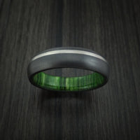 Black Titanium Ring with Platinum Inlay and Jade Wood Sleeve Made to Any Sizing and Finish