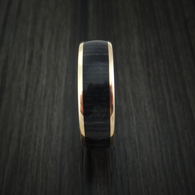 14k Yellow Gold Ring with Charcoal Wood Inlay Custom Made Band