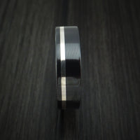 Black Zirconium Ring with Silver Inlay and Jade Wood Sleeve Made to Any Sizing and Finish