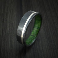 Black Titanium Men's Ring with Silver Inlay and Jade Wood Sleeve Made to Any Sizing and Finish