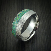 Hammered Titanium and Opal Men's Ring Choose Your Color Custom Made