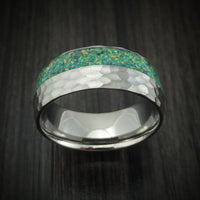 Hammered Titanium and Opal Men's Ring Choose Your Color Custom Made