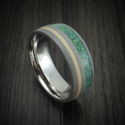 Titanium with 14K Gold and Opal Men's Ring Choose Your Color Custom Made