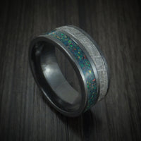 Black Zirconium with Gibeon Meteorite and Opal Men's Ring Custom Made Band