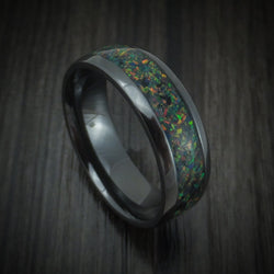 Black Titanium And Opal Men's Ring Custom Made Band