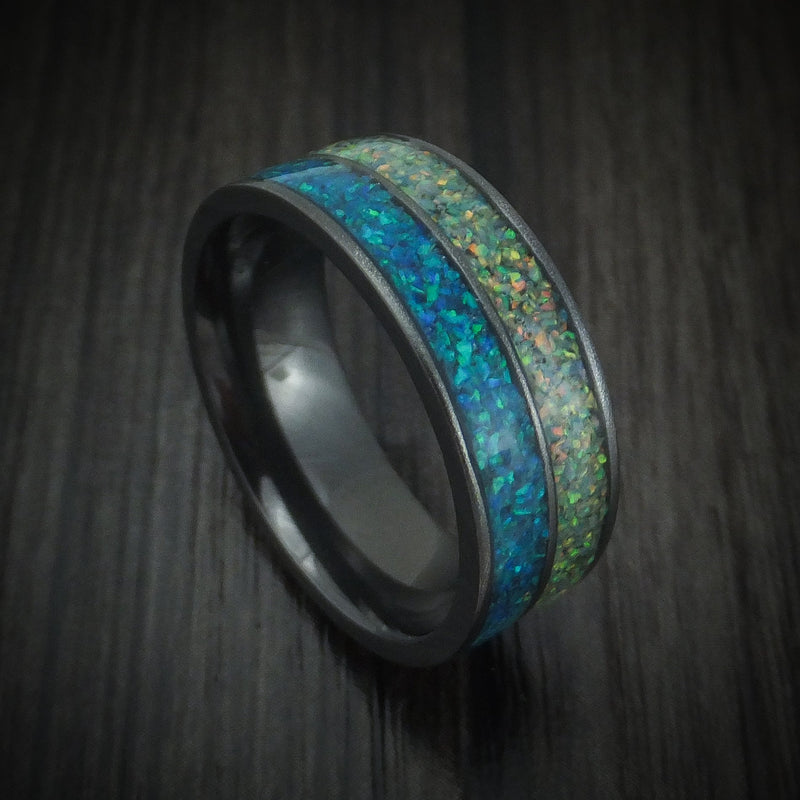 Black Titanium And Opal Men's Ring Custom Made Band