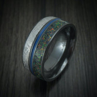 Black Titanium Gibeon Meteorite and Opal Men's Ring with Cerakote Custom Made Band