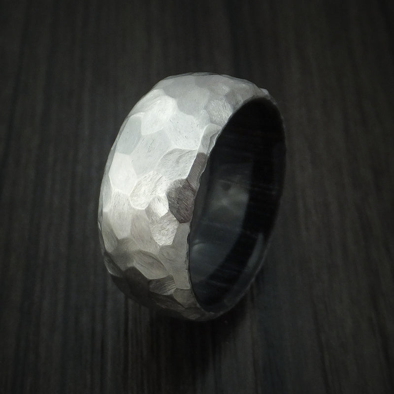 Cobalt Chrome and Charcoal Wood Sleeve Ring Rock Hammer Finish Custom Made Band