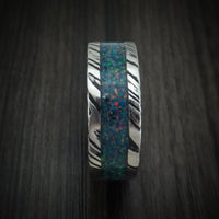 Kuro Damascus Steel Opal Men's Ring with Wood Sleeve Custom Made