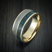14K Gold and Meteorite Men's Ring with Opal Custom Made Band