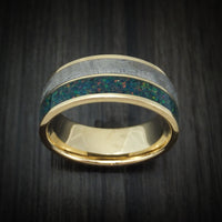 14K Gold and Meteorite Men's Ring with Opal Custom Made Band