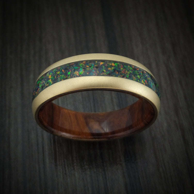 14K Gold and Opal Men's Ring with Wood Sleeve Custom Made Band