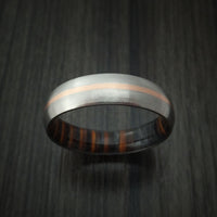Titanium Ring with 14k Rose Gold Inlay and Ember Wood Sleeve Made to Any Sizing and Finish