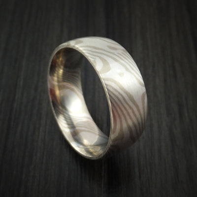 14k White Gold and Silver Mokume Gane Ring Custom Made Band