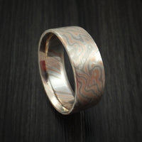 White Gold, Silver and Rose Gold Mokume Ring Custom Made Band