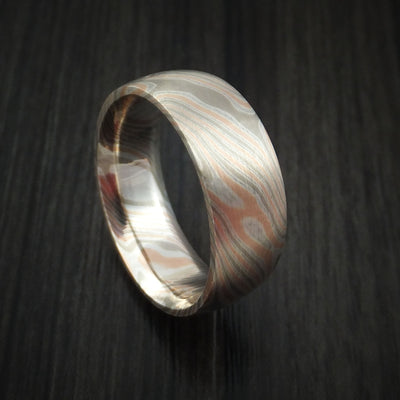 White Gold, Silver and Rose Gold Mokume Ring Custom Made Band