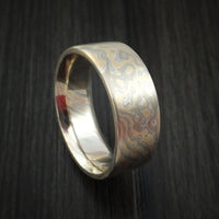White Gold, Silver and Yellow Gold Mokume Ring Custom Made Band