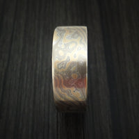 White Gold, Silver and Yellow Gold Mokume Ring Custom Made Band