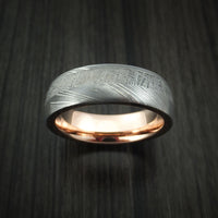 Damascus Steel Men's Ring with Gibeon Meteorite and 14K Rose Gold Slee ...