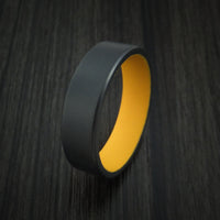 Black Titanium Men's Ring with Dewalt Yellow Cerakote Sleeve Custom Made Band
