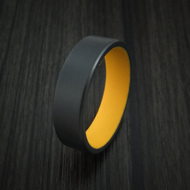 Black Zirconium Ring with Dewalt Yellow Cerakote Sleeve Custom Made Band