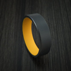Black Zirconium Ring with Dewalt Yellow Cerakote Sleeve Custom Made Band