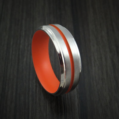 Titanium Ring with Hunter Orange Cerakote Groove and Sleeve Custom Made Band