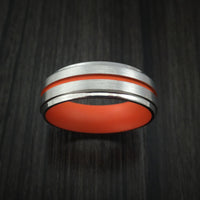 Titanium Ring with Hunter Orange Cerakote Groove and Sleeve Custom Made Band