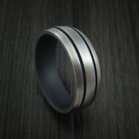 Titanium Ring with Dark Grey Cerakote Grooves and Sleeve Custom Made Band
