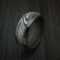 Black Titanium and Damascus Steel Band with Vintage Green Cerakote Sleeve Custom Made Ring