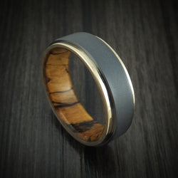 Black Zirconium Men's Ring with 14K Gold Edges and Wood Sleeve Custom Made