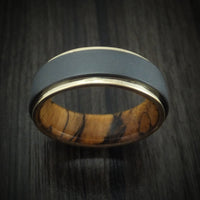 Black Titanium Men's Ring with 14K Gold Edges and Wood Sleeve Custom Made
