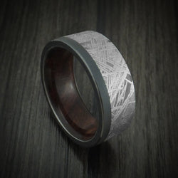 Black Zirconium and Meteorite Men's Ring with Hardwood Sleeve Custom Made Band