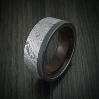 Black Zirconium and Meteorite Men's Ring with Hardwood Sleeve Custom Made Band