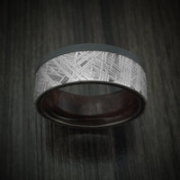 Black Titanium and Meteorite Men's Ring with Hardwood Sleeve Custom Made Band