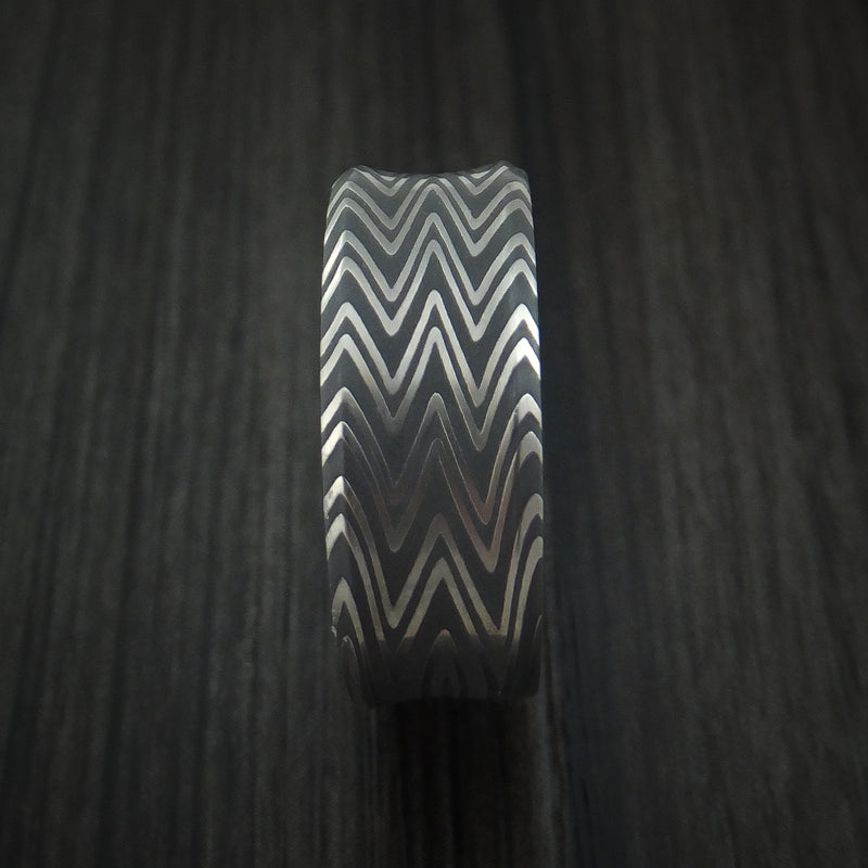 Damascus Steel Zebra Pattern and Wild Purple Cerakote Ring Custom Made Band