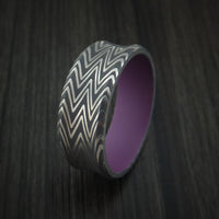 Damascus Steel Zebra Pattern and Wild Purple Cerakote Ring Custom Made Band