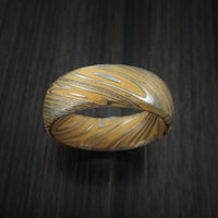 Kuro Damascus Steel and Gold Cerakote Ring Custom Made Band
