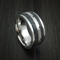 Cobalt Chrome and Black Titanium Spinner Ring with Brick Pattern Custom Made Band