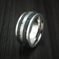 Cobalt Chrome and Black Titanium Spinner Ring with Brick Pattern Custom Made Band