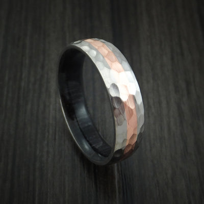 Titanium Hammered Ring with Copper Inlay Wedding Band with Wood Sleeve Custom Made