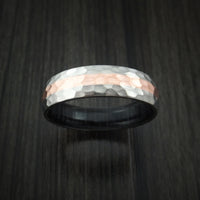 Titanium Hammered Ring with Copper Inlay Wedding Band with Wood Sleeve Custom Made