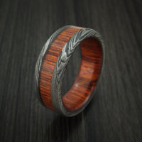 Damascus Steel Men's Ring with Cocobolo Wood Inlay and Sleeve Custom M ...