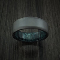 Black Titanium and Indigo Wood Hard Wood Sleeve Men's Ring Custom Made