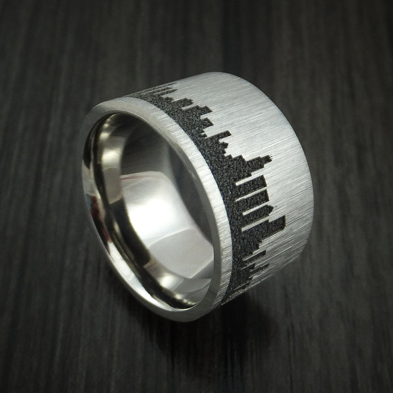 Titanium Ring with Chicago Skyline Cityscape Custom Made Band