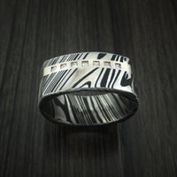 Kuro Damascus Steel Square Ring with 14K White Gold and Diamonds Custom Made Band