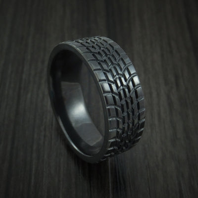 Black Zirconium Ring Textured Tread Pattern Band Made to Any Sizing 3-22