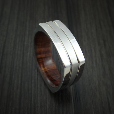 Cobalt Chrome Square Ring with Koa Wood Sleeve Custom Made Band