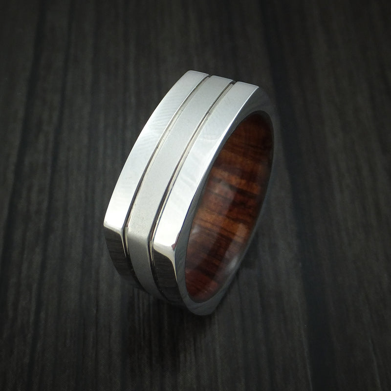 Cobalt Chrome Square Ring with Koa Wood Sleeve Custom Made Band