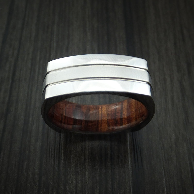 Cobalt Chrome Square Ring with Koa Wood Sleeve Custom Made Band